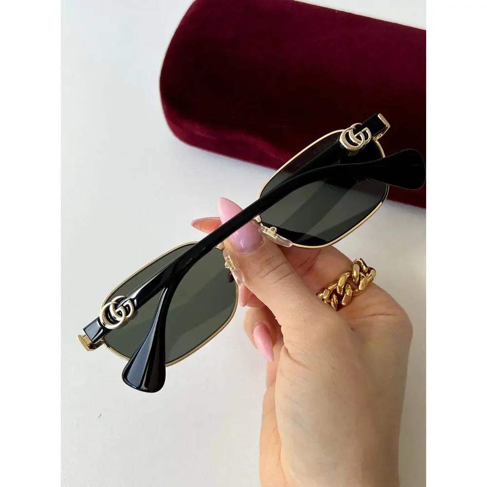 NEW Gucci GG1593S Gold Dark Grey Metal Sunglasses